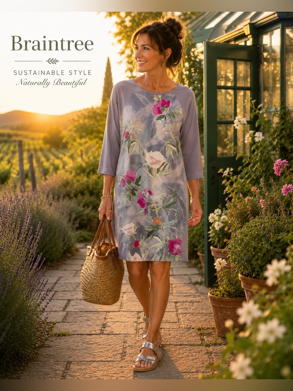 Braintree Organic Cotton & TENCEL™ Floral Shift Dress | Medium | 3/4 Sleeve